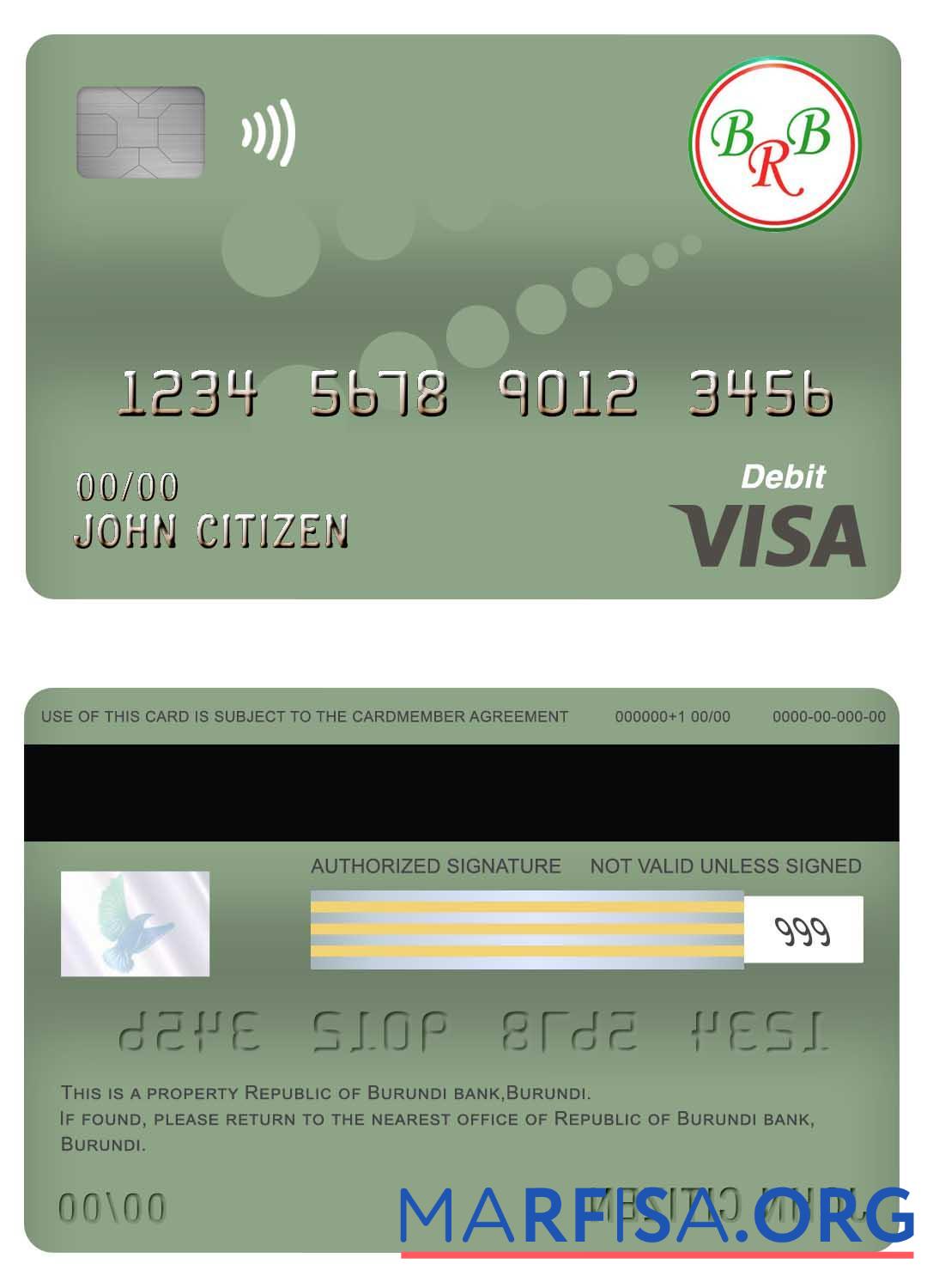 Downloadable Burundi bank of the republic of burundi visa debit card template